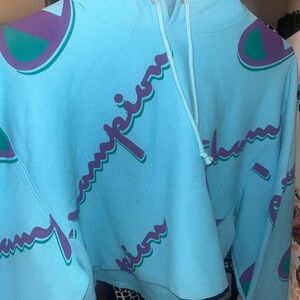 Champion Aqua and Violet Graphic Hoodie